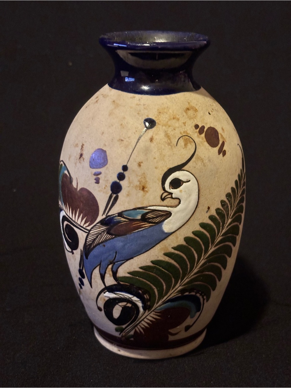 Vintage Tonala Folk Art Pottery Vase. Marked.
